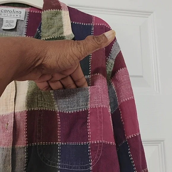 90's Carolina Colours Colorblock Gauze Button-Up Shirt XL 100%Cotton Windowpane - Picture 9 of 15